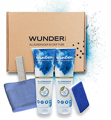WunderRein Reinigungsset: Starke, Natürliche Reinigung • 100% Öko, CO2-neutral & Vegan • Inkl. Zauberradierer, Stein & Tuch • Für den gesamten Haushalt
