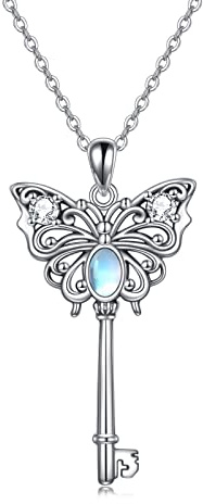 VENACOLY Schmetterling Halskette Mondstein/Opal 925 Sterling Silber Schlüssel Anhänger Schmuck Geburtstag Geschenke für Frauen