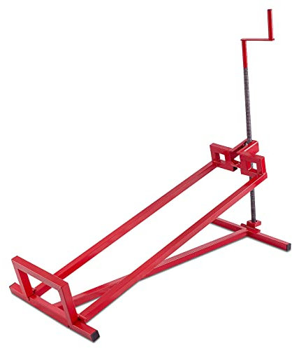 GYMAX Ständer für Rasenmäher, Hebevorrichtung mit Handkurbel, klappbare & höhenverstellbare Hebebühne für Rasenmäher, Wartungsheber für Aufsitzmäher & Gartentraktoren, bis zu 400 kg Belastbar, Rot