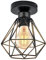 URing Plafonnier Industriel E27 Lustre, Vintage Luminaire Métal Cage, Rétro Suspension éclairage plafond Ø160mm Max.40W Abat-jour Pour Salon Cuisine Chambre Restaurant Café Bar, Noir, 1 Pack