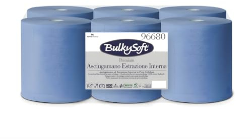 Virsus 6 Rotoli di Asciugamano Estrazione Centrale 6606, colore Blu, dimensione 108 mt x 6 di carta 2 veli, 450 strappi rotolo Asciugatutto per mani, idoneo al contatto alimentare