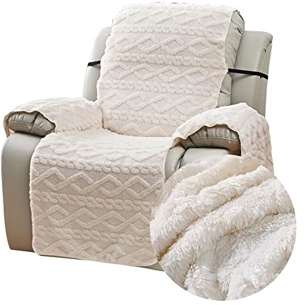 FANSU Stretchhusse für Relaxsessel Komplett Sesselbezug, Jacquard Plüsch 1 Sitzer Sesselschoner für Recliner Stuhl Sessel, Sofabezug Bezug für Fernsehsessel Liege (1 Sitzer,Beige)
