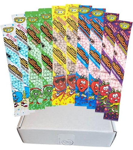 Millions Sweets Bundle – Lot de 10 paquets dans une boîte pratique – Saveurs assorties y compris chewing-gum, pomme, cola, fraise, framboise – Exclusif à Delivrowe
