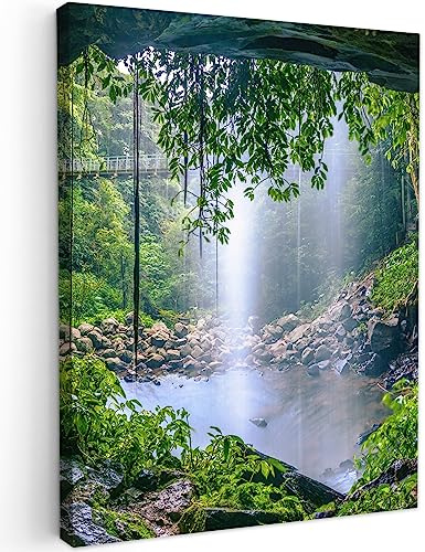 MuchoWow© Impression sur Toile Photo Peinture Tableau Decoration Murale | 50x70 cm - Chambre Salon Maison Deco Cuisine Jungle - Forêt tropicale - Eau - Cascade - Plantes