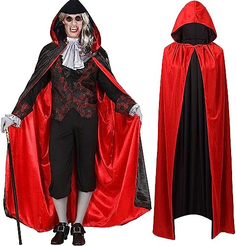 LSUO BAOFU Capa negra y roja con capucha, color negro y rojo, de doble cara, con adulto, para disfraz de Halloween, capa de vampiro HomeMall, capa negra y roja, para hombre y mujer (XL/140 cm)