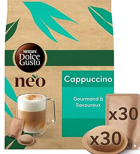 ‎Nescafé Dolce Gusto NEO Cappuccino - 30 Dosettes de café et 30 sachets de lait (5 boîtes de 6 dosettes et 6 sachets) - Compatibles uniquement avec les machines à café NESCAFÉ Dolce Gusto NEO
