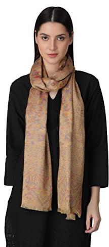 EH Reversible Pashmina Multicolor Paisley & Floral Traditional Weave Large Super Soft All-Weather Scarf/Stole Silk Modal (Beige)