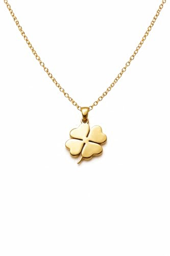 NataschaWoge® Kleeblatt minimalistischer Schmuck EDELSTAHL Gold Silber Kette Halskette + Anhänger Geschenk für Sie Damenschmuck Goldkette (Gold)