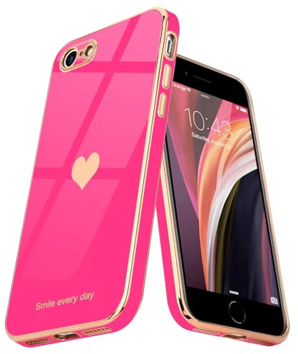 Teageo Hülle für iPhone 7/8/SE2020/2022 Frau Herzmuster, RoseRot | Mädchen Stilvoll Galvanisierte Schutzhülle Weich TPU Phone Case