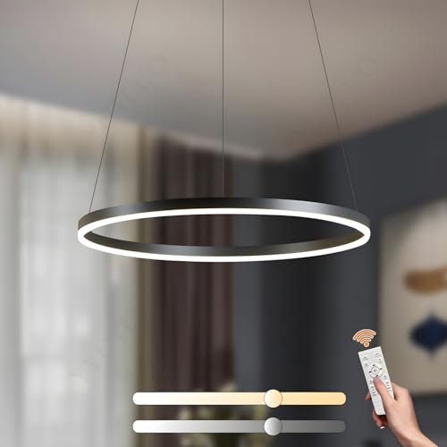 YYUTLUO Lampadario LED Moderno DIY Cerchio | 1 Nera Anelli :60cm=29W | Illuminazione A Sospensione LED In Metallo+Acrilico Telecomando Dimmerabile Lampada Sospensione Soffitto Rotondo Soggiorno