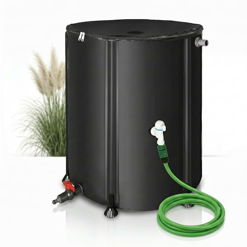 Mucola Regentonne Regenwassertank faltbar mit Hahn 750 L 98x100 cm Schwarz | Überlaufschutz, UV-beständig 0,6 mm, Deckel mit Reißverschluss, inkl. 2 m Schlauch mit Anschluss, für Garten und Balkon
