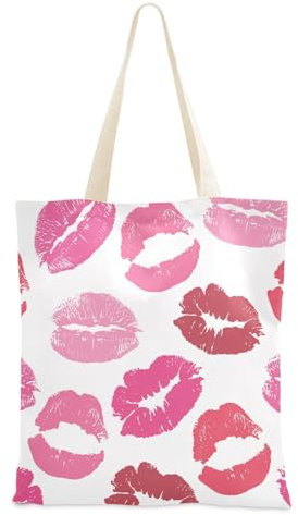 FRODOTGV Stoff-Tragetaschen mit Griffen, Vektor-Muster, Lippen-Druck, Leinentasche, Geburtstags-Geschenktasche, Stoff-Tragetasche, Damen, Leinen-Tragetasche, einfarbige Tragetasche zum Dekorieren,