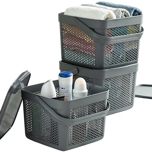 uandu Aufbewahrungskorb mit Deckel 8Lx3, Aufbewahrungsbox, Korb für Spielzeug, Wäschekorb, Regal Korb, Aufbewahrungskorb für Bad, Vorratskorb, Küchen Aufbewahrung & Organizer, Osterkörbchen, Osterkorb