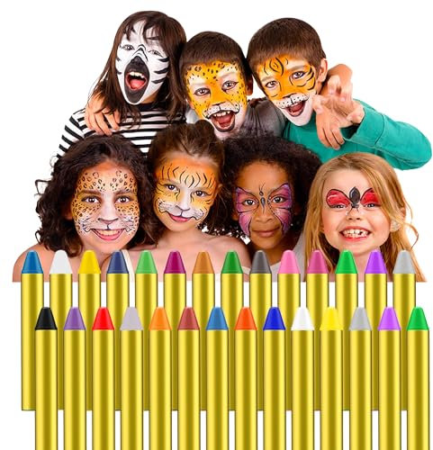 peinture visage enfant Crayons pour peindre le visage des enfants 28 crayons pour colorier les visages et les ventres. Idéal pour colorier les maquillages pour Halloween ou les fêtes d'anniversaire.
