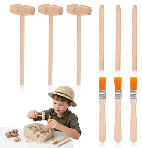 Toyvian Archäologie Werkzeug Set für Kinder, Ausgrabungsset aus Holz mit Hammer Meißel Pinsel Pädagogisches Spielzeug für Edelstein Fossilien Ausgrabungen Schatzsuche Wissenschafts Set