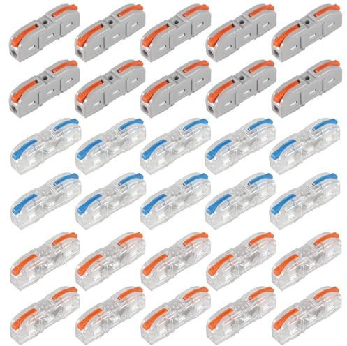 AITRIP 30pcs 1 Conductor Compact Wire Connectors, 1 to 1 Inline Electrical Connectors, DIY Compact Splicing Wire Connectors, Quick Connect Wire Connectors Butt Terminals(3 Colour)