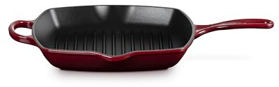 LE CREUSET Signature Gusseisen-Grillpfanne, Quadratisch, 26 cm, Für alle Herdarten inkl; induktion geeignet, 2,86 kg, Garnet, 20183269490422