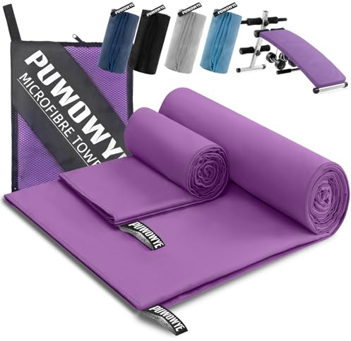 PUWOWYE Serviette Microfibre Lot de 2, Grande Serviette Sport Musculation 160x80 cm + Petite Serviette 80x40 cm, Serviette de Bain Microfibre Parfait pour Sport, Fitness et la Plage