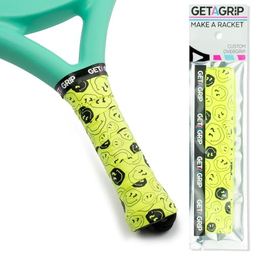 GET A GRIP - Personalisiertes Padel Übergriffband - Rutschfestes Padel Overgrip, Griffband für Tennisschläger, Badminton, Squashschläger - Anti-Schweiß (Smiley, 1 Grip)