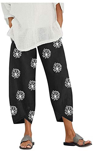 Pantacourt Femme Été Leger Décontracté Pantalon Femme Taille Elastique Pantacourt Femmes Grande Taille Pantalon Fluide Femmes Été Large Ample Pantalons Court Longueur 3/4 Pantalons Harem Cargo 7/8