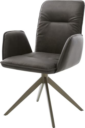 DELIFE Esszimmerstuhl Vinja-Flex Kreuzgestell breit Effektfinish Titan Mikrofaser Anthrazit Vintage 360° drehbar