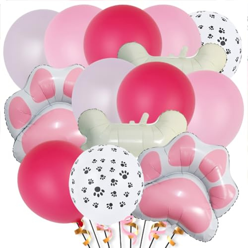 Hunde Party Luftballons XNAUVOI Hunde Folienballons Dekoration Große Knochenform Rosa Hundepfoten-Form Ballons für Haustiere Hundewelpen Geburtstagsparty Kindergeburtstag Partydeko Luftballons