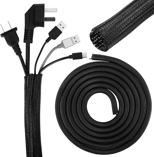 3m Cable Tidy Sleeve, Self-Wrapping Cable Sleeve Extensible Dia 13-16MM, Flame-retardant Black Cable Trunking, Flexible Cable Protector Animal Proof, Thick Cable Wrap Wire Tidy for Cable Management