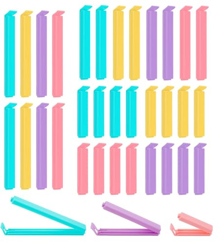 32 Stück Verschlussclips, 14/9/6.5cm Lebensmittel Clips Kunststoff Verschlussklammern Beutelclips Mehrere Farben Clips, Wiederverwendbar Tütenclips, für Versiegeln Gefrierbeutel, Snacks, Nüsse, Kaffee