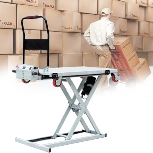YANGYMM Carrello Elevatore Idraulico, Tavolo Elevatore Elettrico A Forbice Singola con 4 Ruote, Carrello Idraulico Elevabile, capacità 300 kg, Adatto per Il Trasporto e Il Caricamento di Materiali