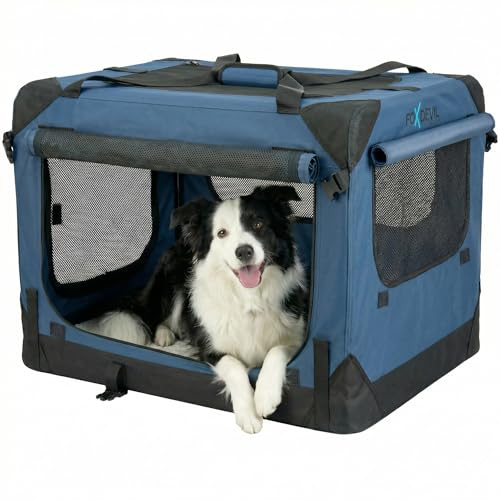 Foxdevil by xonic® Faltbare Hundebox/Katzenbox für mittelgroße Tiere – Hundetransportbox Auto und Zuhause – Transportbox Hund – Hundebox Auto Kofferraum (Blau, M)