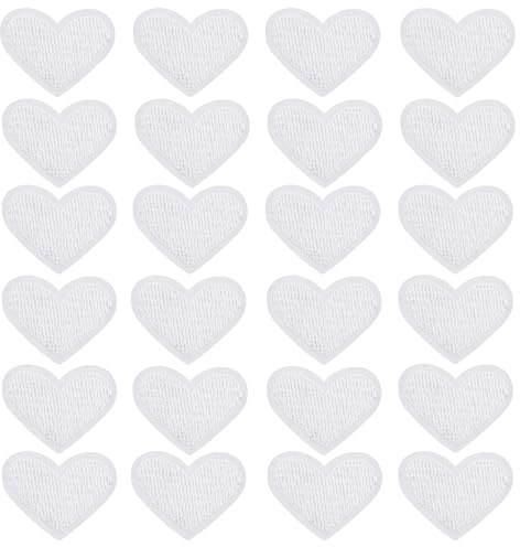 QUARKZMAN 24 Stück Kleine Herz Patches zum Aufbügeln, 2cm Flicken zum Aufbügeln, Bestickte Aufnäher zum Bügelflicken für Hut Jacke Jeans Rucksäcke DIY (Weiß)