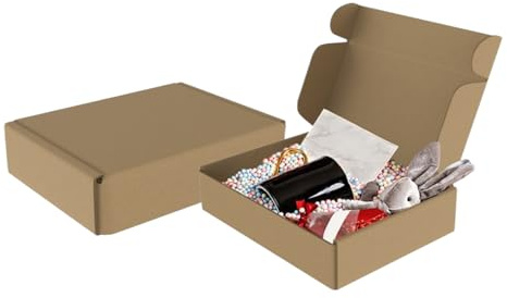 Aufun Lot de 20 cartons d'expédition en carton ondulé - 20 x 15 x 5 cm - Pour courrier, entrepôt et bureau - Marron - Boîtes pliantes comme boîtes à documents, emballage cadeau et envoi de