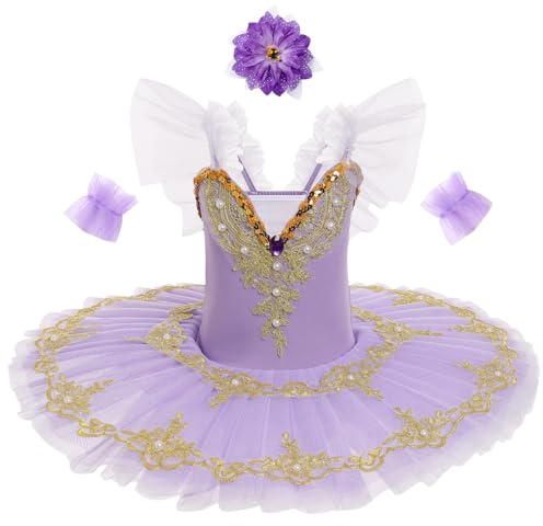 Ballettkleidung Mädchen 3-16-Jahre für Tanz: 3 Stück Ballettkleid mit verstellbarem Träger Pailetten - Kinder Tanzkleid für Balett Eiskunstlauf Rollkunstlauf