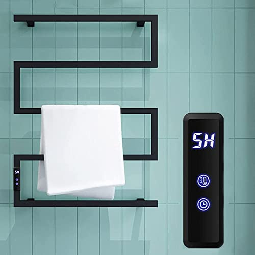 Electric Towel Warmer Radiator Black with Timer Touchscreen LCD IP56 Waterproof Adjustable Temperature 45-70℃ 220V Plug-in Efficient Heated Towel Rack.