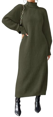LIGHT DOT Women's Winter Maxi Sweater Dress Oversize Long Sleeve Warm Knit Pullover Chunky Bell Loose (Army Green, S)