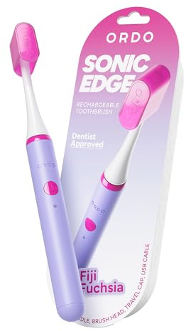 ORDO Sonic Edge Rechargeable Electric Toothbrush for Adults, Compact Sonic Toothbrush with USB-C, 6+ Weeks Battery, Travel Cap, 1 Brush Head & Cable (Fiji Fuchsia)