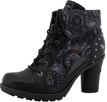 MUSTANG Damen Stiefel mit abstraktem Floralmuster 15M0162011, Größe:38 EU, Farbe:Schwarz