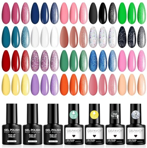 GELFAVOR UV Nagellack, 24 Stück Gel Nagellack Nude Violett Orange Gelb Rosa Farbgel, Soak-Off Mini UV Gel Nail Polish Set für Nagel Design Geschenk