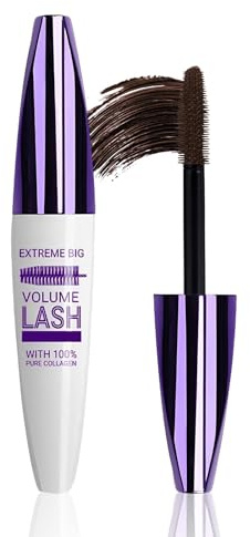 Mascara Marron 5D Résistant à l'Eau & Anti-Tâches, Mascara Volumateur à Fibres, Effet Cils Recourbés, Maquillage des Yeux Durable pour Quotidien, Soirées & Événements