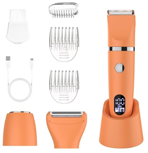 Scttomon afeitadora eléctrica para mujer cortapelos corporal para mujer recortadora para zona bikini Afeitado de piernas impermeable pantalla LCD seco/mojado 3 in 1 Naranja