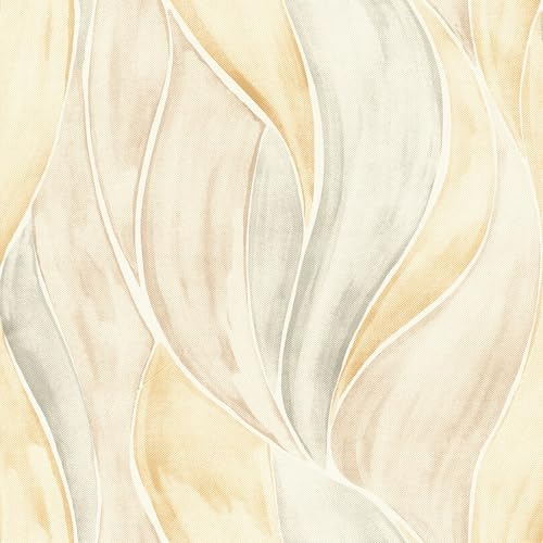 Rasch Tapete Blattmuster Liverna - Aquarell Vliestapete Pflanzenmuster in Grau Braun Gelb für ein natürliches Wohnambiente - Robust und Abwaschbar - 10,05 m x 0,53 m
