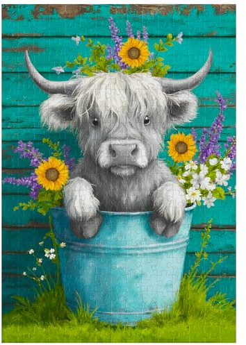 Artinhand 300 Teile Puzzle für Erwachsene Bauernhaus Hochlandkuh Puzzles | Rustikales Tier Puzzle für Erwachsene und Kinder Heimdekoration Geburtstagsparty Geschenk Spielzeug 38x26 cm