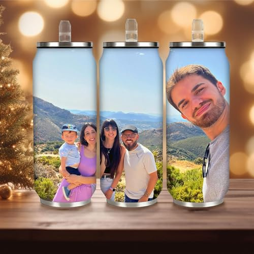 soulglass Botella de agua con foto personalizada de 17oz, taza de viaje de acero inoxidable de doble pared con aislamiento y a prueba de fugas con pajita, taza de café portátil.