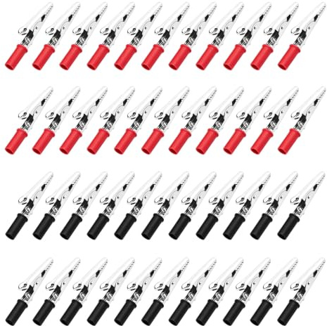 44 pinze a coccodrillo in metallo con isolamento in plastica rosso e nero, pinze a coccodrillo elettrico per fai da te, test elettrici, connessione cavi e officina, pinze in plastica protettiva