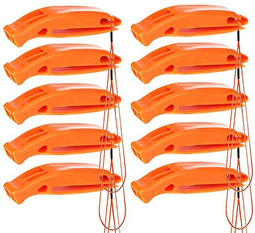 BRAMBLE - 10 Sifflets d'Urgence de Survie avec Cordon - Sécurité, Signalisation, Sauveteurs, Extérieur, Randonnée, Trekking, Camping, Premiers Secours, Sport - Extra Fort