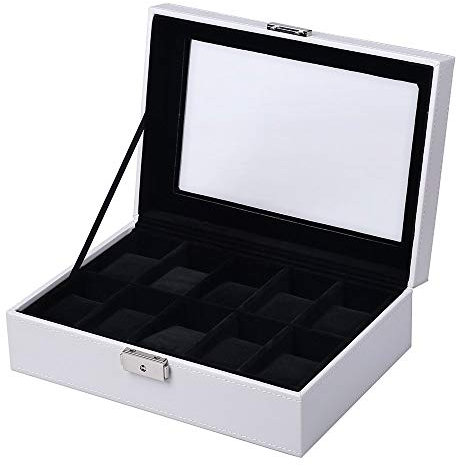 ACMHNC Uhrenbox für 6 Uhren Leder Weiß Aktualisierte Version Uhrenkoffer Uhrenkasten Uhrenschatulle Schmuckkästchen Uhren Schmuck Aufbewahrungbox für Herren Damen Schmuckschatullen