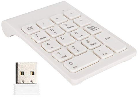 Wireless Number Keypad, 2.4GHz Portable Mini USB C Numeric Pad 18 Keys Financial Accounting Keyboard Extensions for Laptop, PC, Desktop, Surface Pro, Notebook(White)