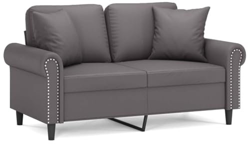 HETFTJN Küchensofa Sofas & Couches Sofas Wohnzimmer Couch - 2-Sitzer-Sofa mit Zierkissen Grau 120 cm Kunstleder für Relaxationsraum Schlafzimmer Hotelzimmer Büro