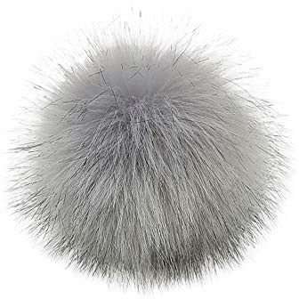 Asalinao Kunstpelz Pompon Anhänger 10cm für Hüte Mützen Tasche, DIY Strickmützen Accessoires-Kunstpelz Pom Pom Ball mit Druckknopf (D)