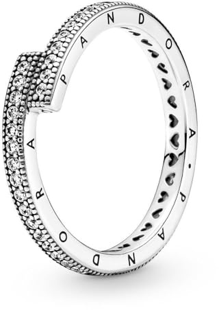 PANDORA Signature Anillo con diseño de corona centelleante transparente de plata de ley con circonitas cúbicas transparentes, talla 58